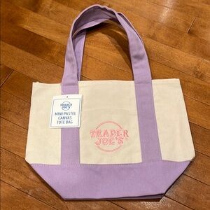 Trader Joe’s Mini Pastel Canvas Tote Bag - Cream and Purple